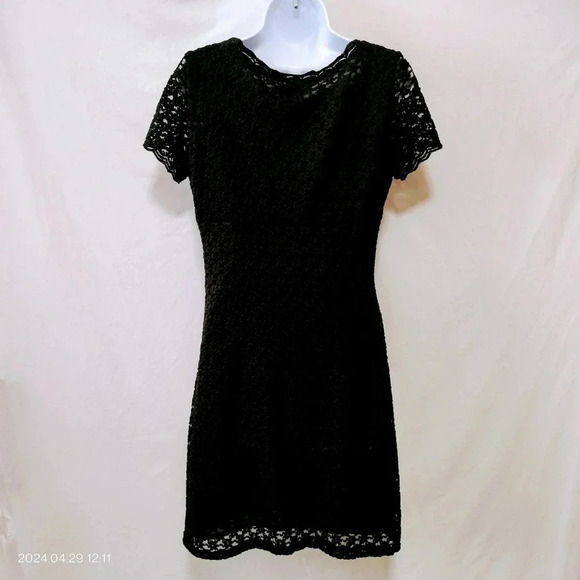 DW3 for David Warren Women's Size 6  Black Lace Minimalist Classic Lined Dress - Picture 6 of 12